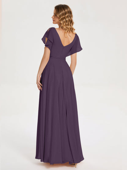 Kate V-neck Pleats Chiffon Bridesmaid Dress with Ruffles