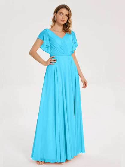 Kate V-neck Pleats Chiffon Bridesmaid Dress with Ruffles