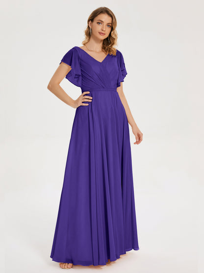 Kate V-neck Pleats Chiffon Bridesmaid Dress with Ruffles