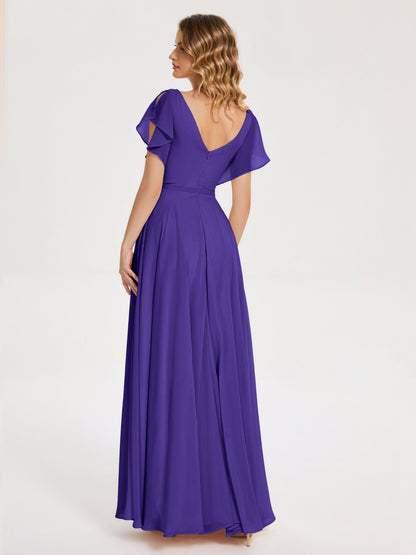 Kate V-neck Pleats Chiffon Bridesmaid Dress with Ruffles