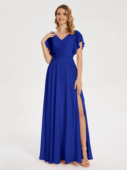 Kate V-neck Pleats Chiffon Bridesmaid Dress with Ruffles