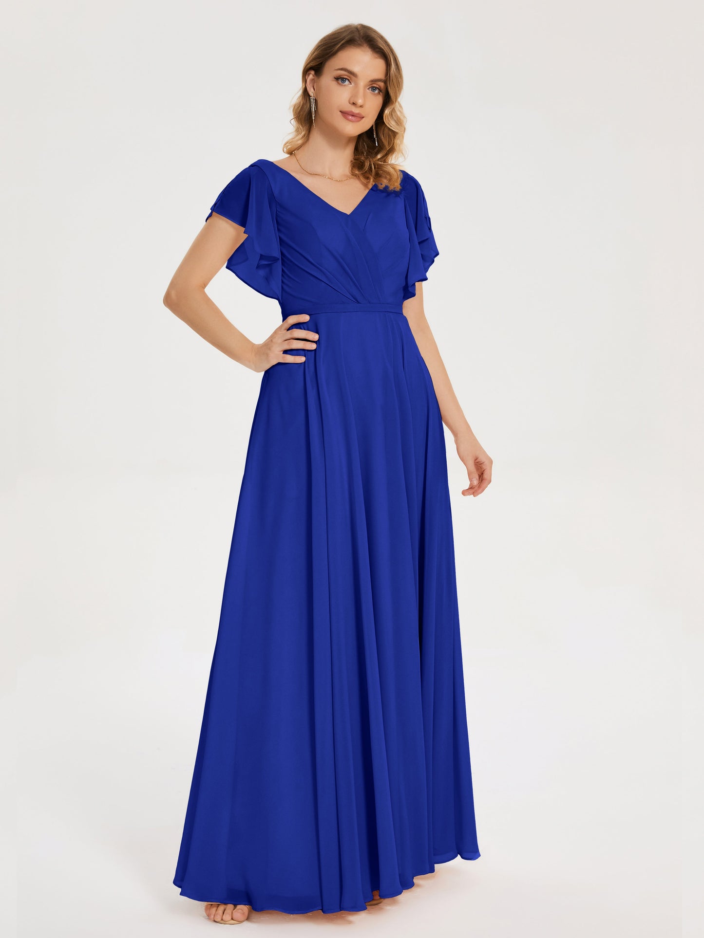 Kate V-neck Pleats Chiffon Bridesmaid Dress with Ruffles