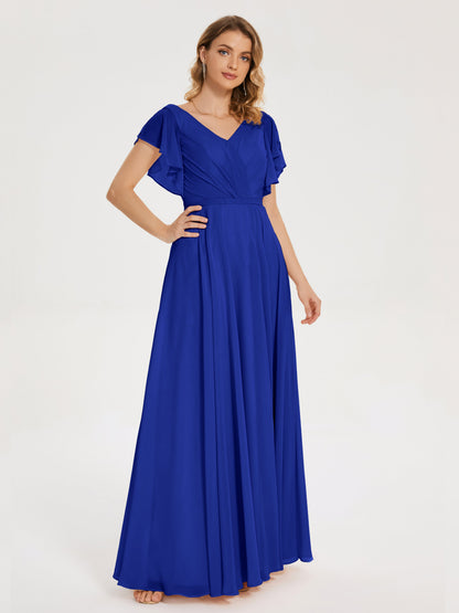 Kate V-neck Pleats Chiffon Bridesmaid Dress with Ruffles