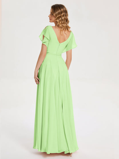 Kate V-neck Pleats Chiffon Bridesmaid Dress with Ruffles