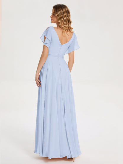 Kate V-neck Pleats Chiffon Bridesmaid Dress with Ruffles