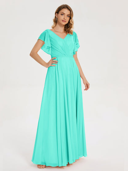 Kate V-neck Pleats Chiffon Bridesmaid Dress with Ruffles