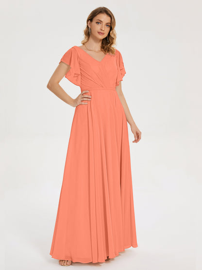 Kate V-neck Pleats Chiffon Bridesmaid Dress with Ruffles