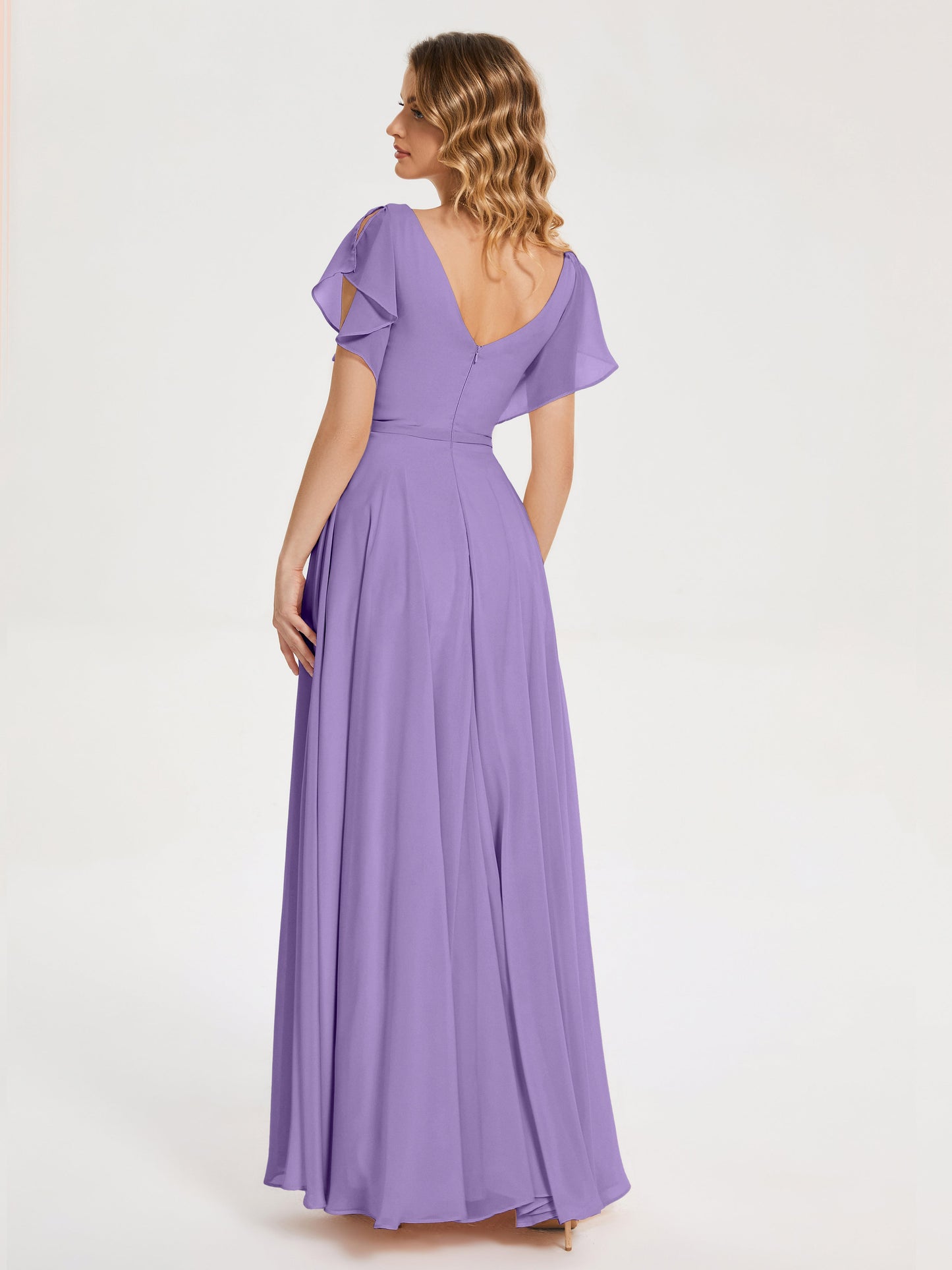 Kate V-neck Pleats Chiffon Bridesmaid Dress with Ruffles