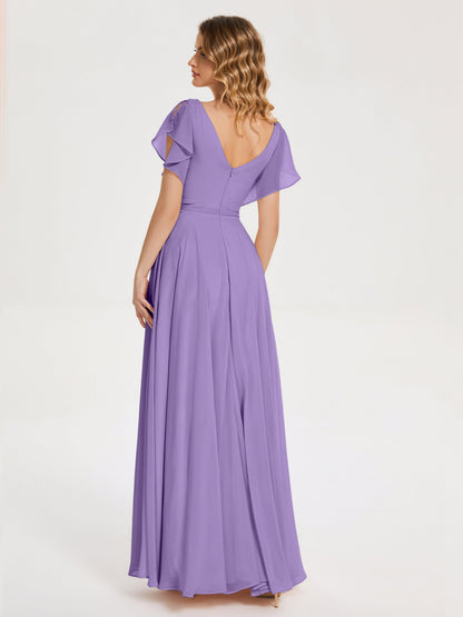 Kate V-neck Pleats Chiffon Bridesmaid Dress with Ruffles