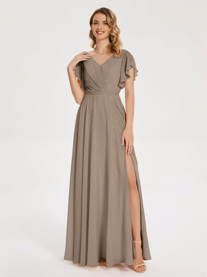 Kate V-neck Pleats Chiffon Bridesmaid Dress with Ruffles