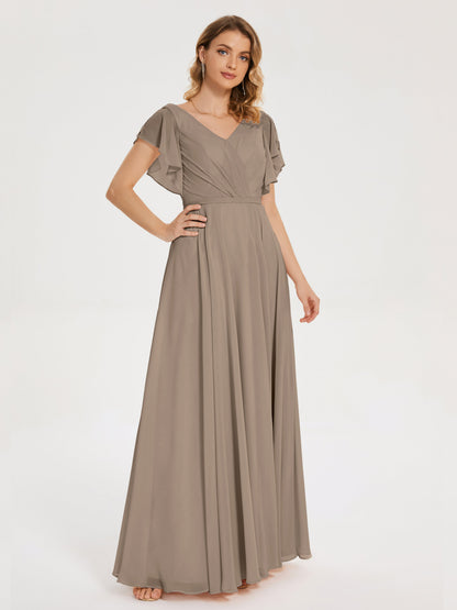 Kate V-neck Pleats Chiffon Bridesmaid Dress with Ruffles