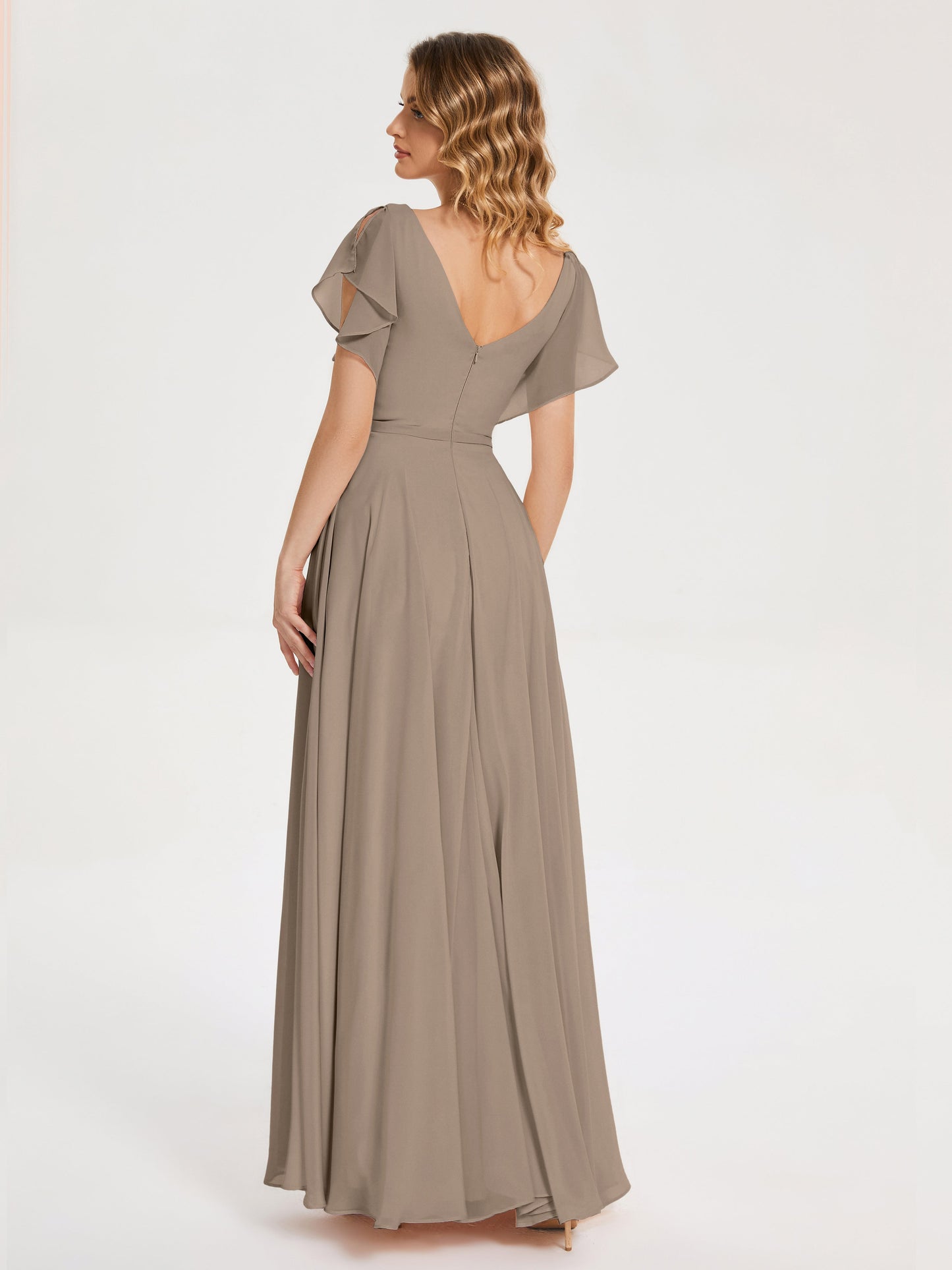 Kate V-neck Pleats Chiffon Bridesmaid Dress with Ruffles
