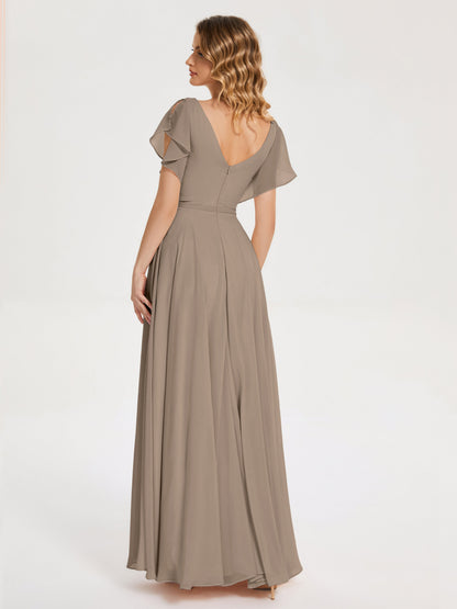 Kate V-neck Pleats Chiffon Bridesmaid Dress with Ruffles