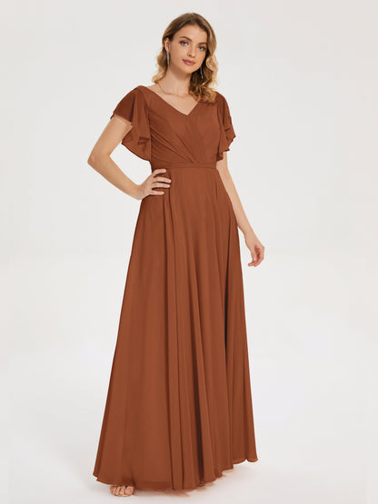 Kate V-neck Pleats Chiffon Bridesmaid Dress with Ruffles