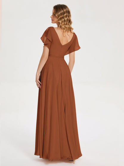 Kate V-neck Pleats Chiffon Bridesmaid Dress with Ruffles