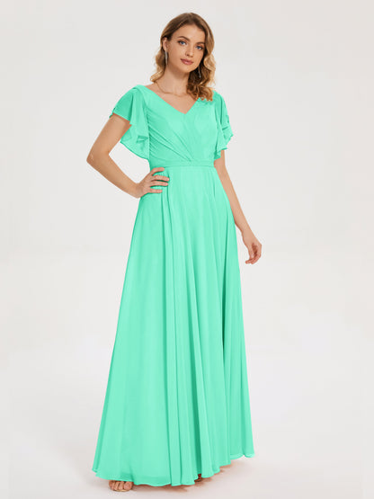 Kate V-neck Pleats Chiffon Bridesmaid Dress with Ruffles