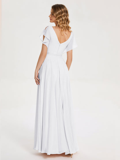 Kate V-neck Pleats Chiffon Bridesmaid Dress with Ruffles