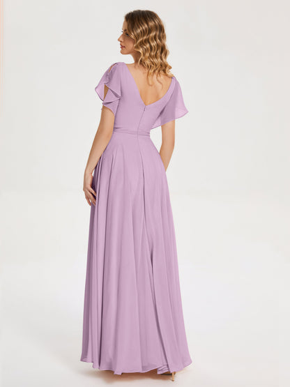 Kate V-neck Pleats Chiffon Bridesmaid Dress with Ruffles