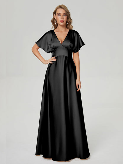Ariah V-neck Short Sleeves Soft Satin Bridesmaid Dress