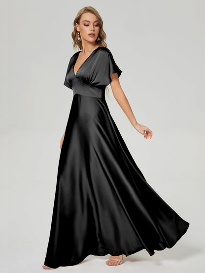 Ariah V-neck Short Sleeves Soft Satin Bridesmaid Dress