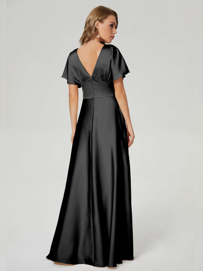 Ariah V-neck Short Sleeves Soft Satin Bridesmaid Dress