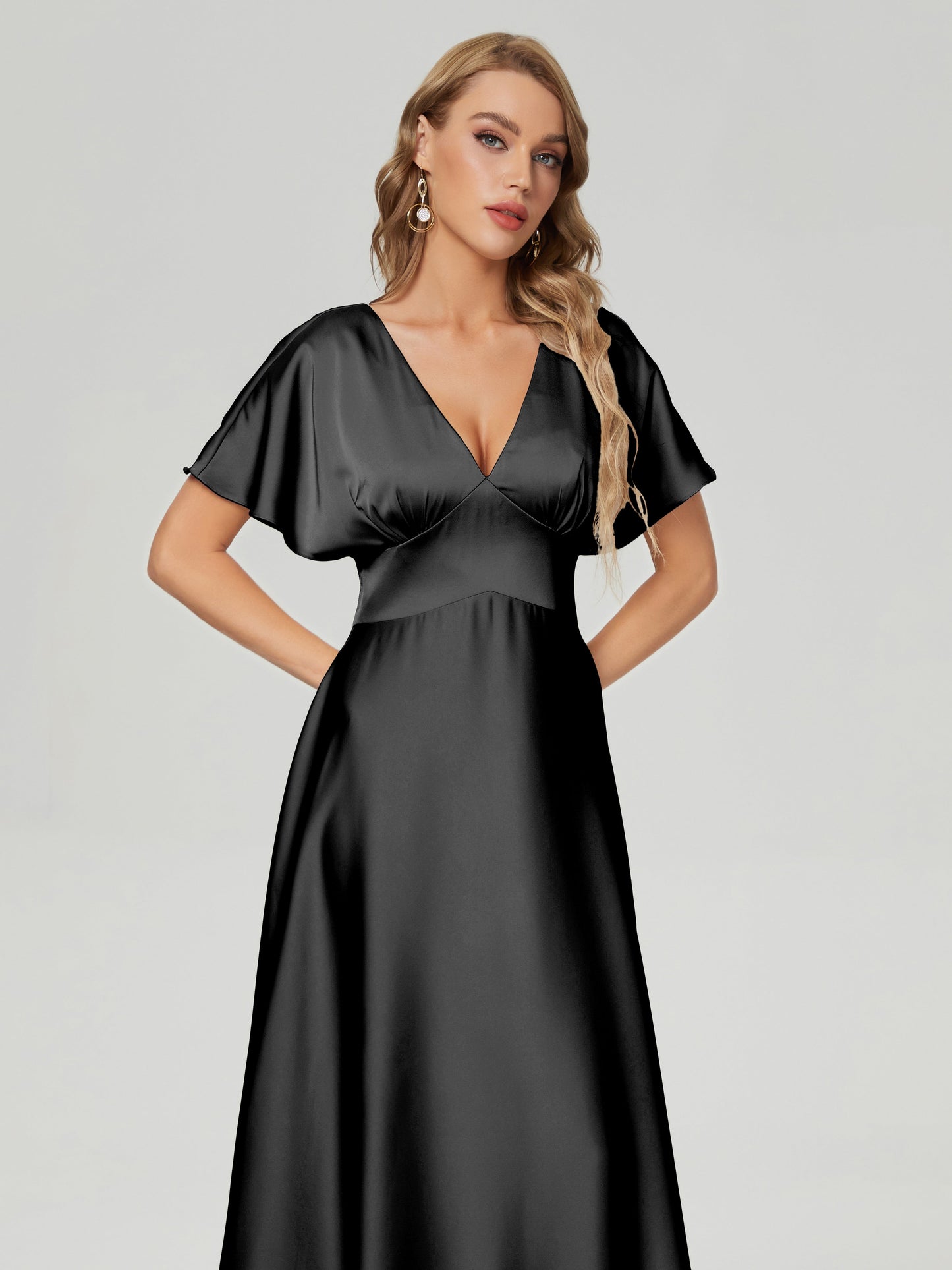 Ariah V-neck Short Sleeves Soft Satin Bridesmaid Dress