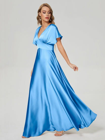 Ariah V-neck Short Sleeves Soft Satin Bridesmaid Dress