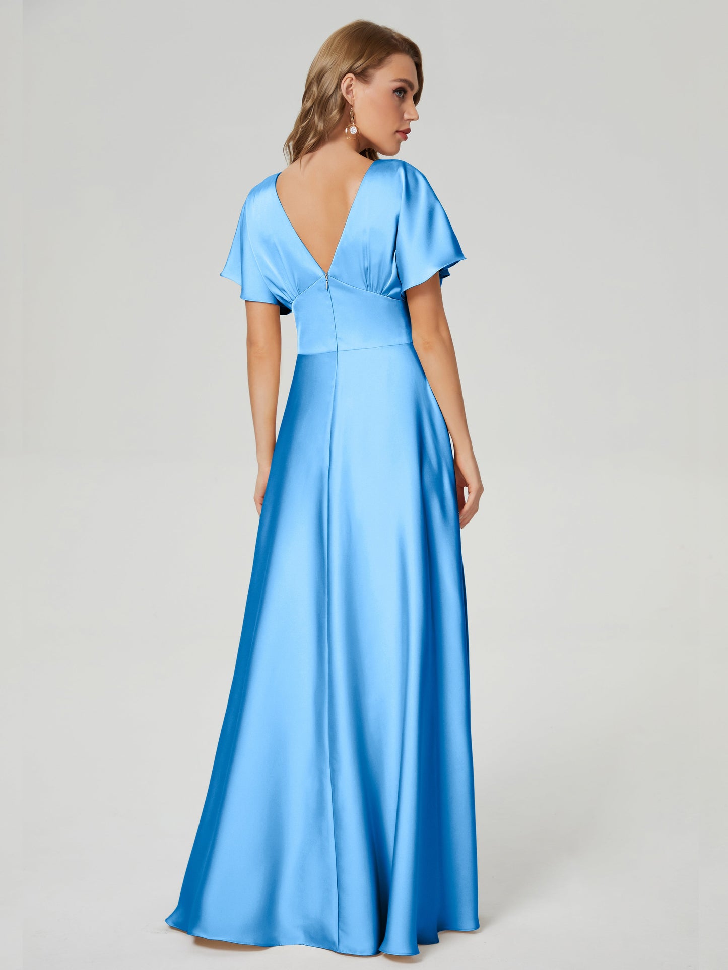Ariah V-neck Short Sleeves Soft Satin Bridesmaid Dress