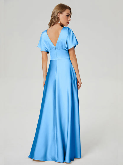 Ariah V-neck Short Sleeves Soft Satin Bridesmaid Dress