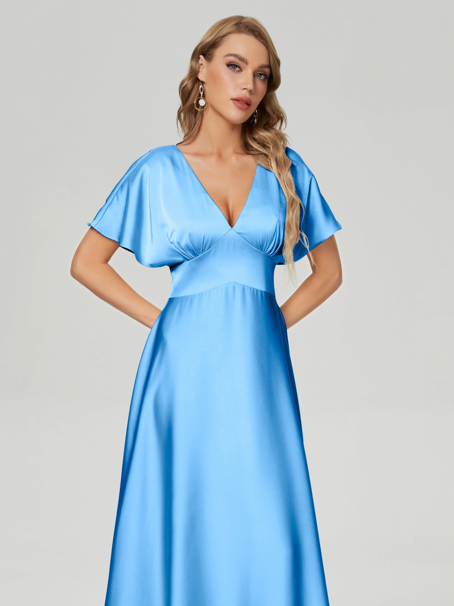 Ariah V-neck Short Sleeves Soft Satin Bridesmaid Dress