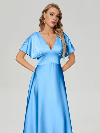 Ariah V-neck Short Sleeves Soft Satin Bridesmaid Dress