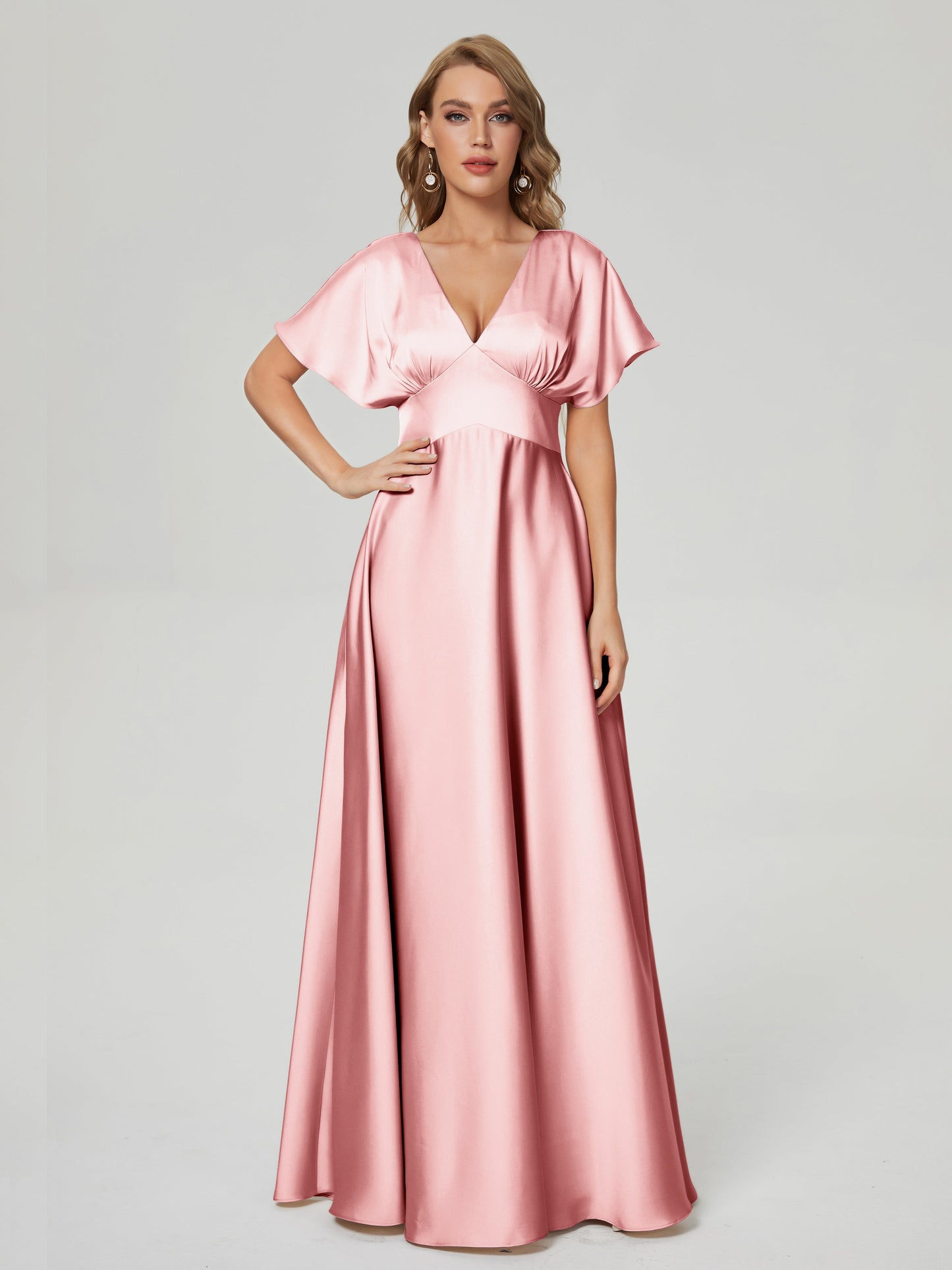 Ariah V-neck Short Sleeves Soft Satin Bridesmaid Dress