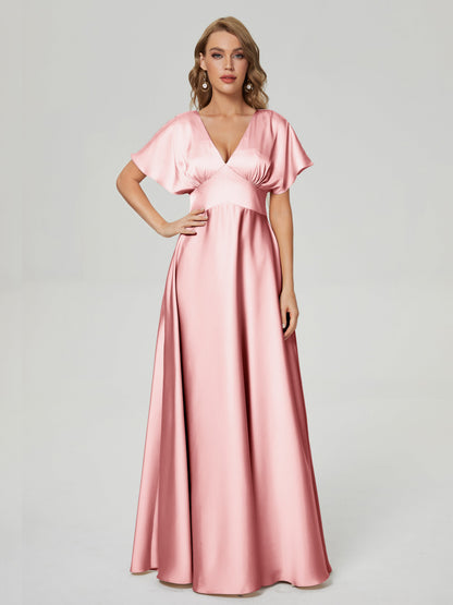 Ariah V-neck Short Sleeves Soft Satin Bridesmaid Dress