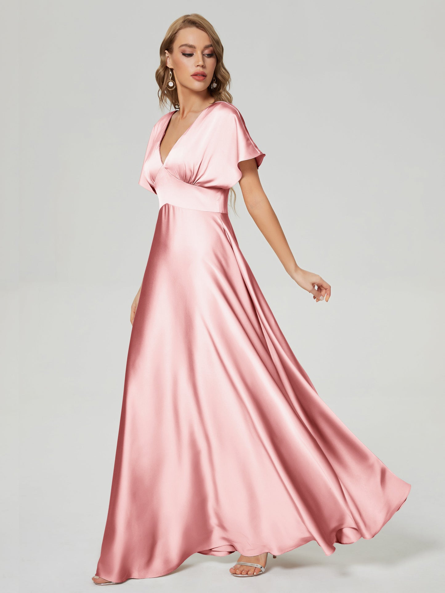 Ariah V-neck Short Sleeves Soft Satin Bridesmaid Dress