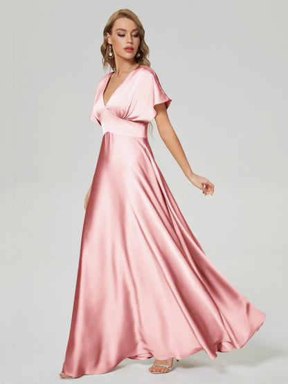 Ariah V-neck Short Sleeves Soft Satin Bridesmaid Dress