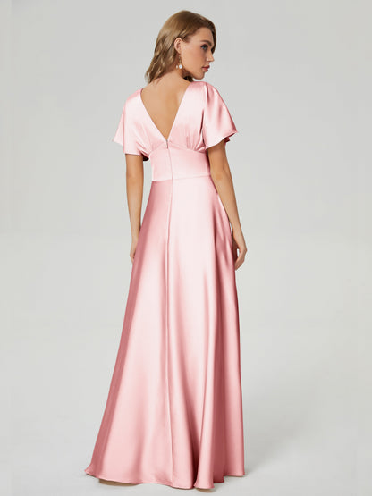 Ariah V-neck Short Sleeves Soft Satin Bridesmaid Dress