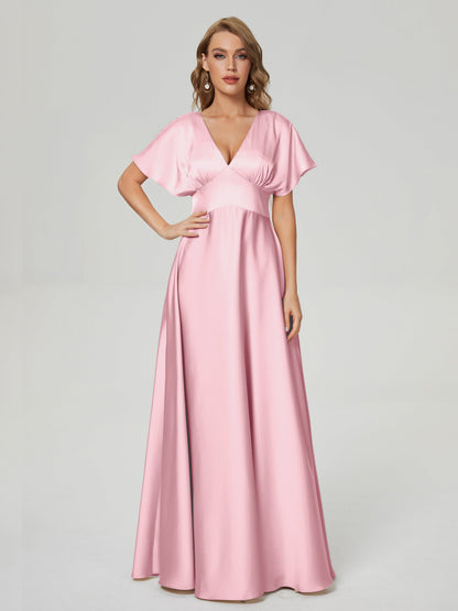 Ariah V-neck Short Sleeves Soft Satin Bridesmaid Dress