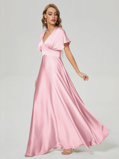 Ariah V-neck Short Sleeves Soft Satin Bridesmaid Dress