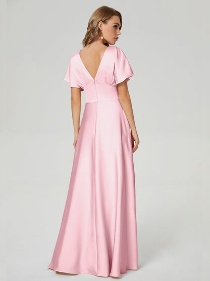 Ariah V-neck Short Sleeves Soft Satin Bridesmaid Dress