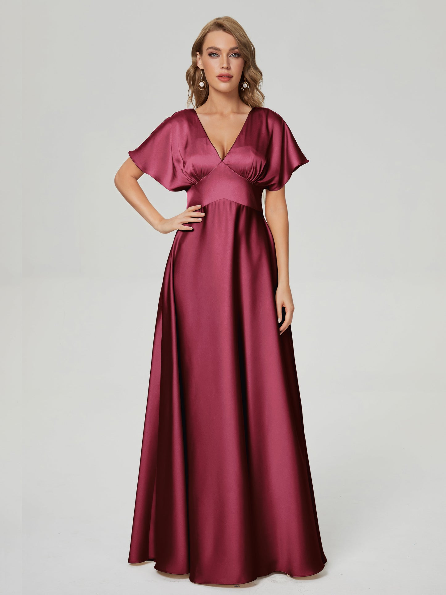 Ariah V-neck Short Sleeves Soft Satin Bridesmaid Dress
