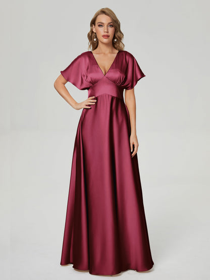 Ariah V-neck Short Sleeves Soft Satin Bridesmaid Dress