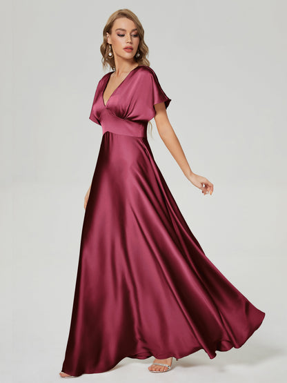 Ariah V-neck Short Sleeves Soft Satin Bridesmaid Dress