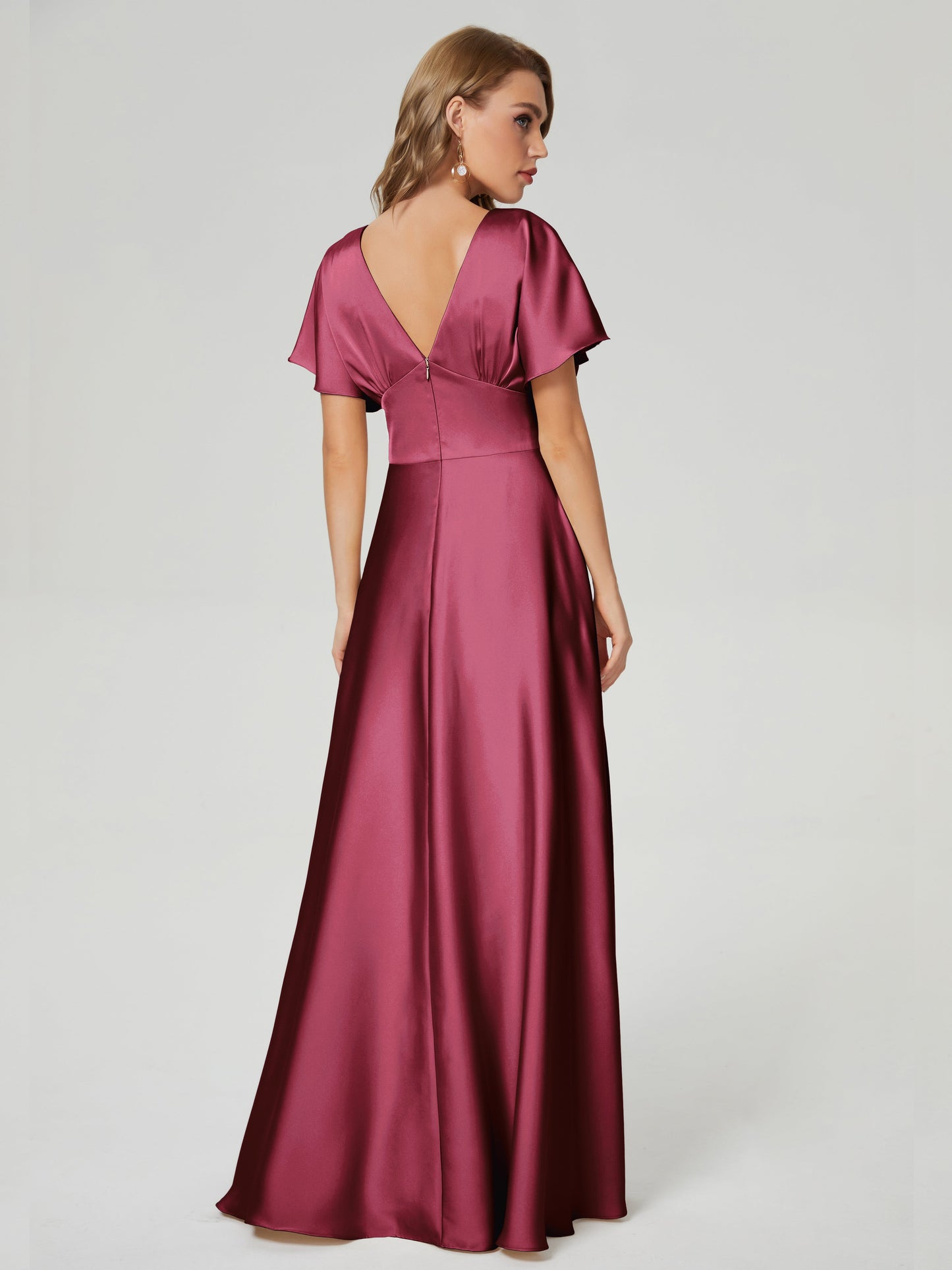Ariah V-neck Short Sleeves Soft Satin Bridesmaid Dress