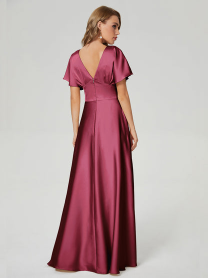 Ariah V-neck Short Sleeves Soft Satin Bridesmaid Dress