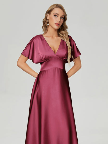 Ariah V-neck Short Sleeves Soft Satin Bridesmaid Dress