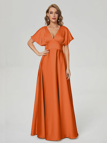 Ariah V-neck Short Sleeves Soft Satin Bridesmaid Dress