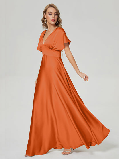 Ariah V-neck Short Sleeves Soft Satin Bridesmaid Dress