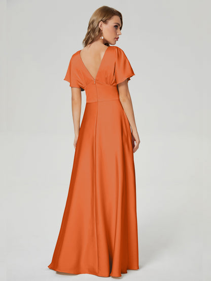 Ariah V-neck Short Sleeves Soft Satin Bridesmaid Dress