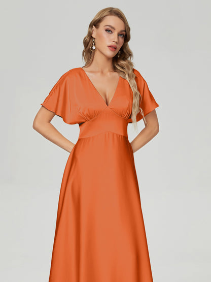 Ariah V-neck Short Sleeves Soft Satin Bridesmaid Dress