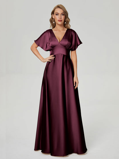 Ariah V-neck Short Sleeves Soft Satin Bridesmaid Dress